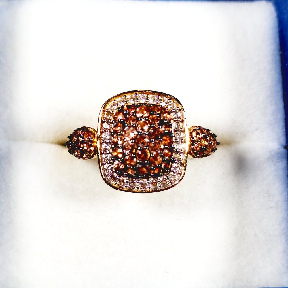 Andalusite & White Zircon halo ring in Rhodium over 925 SS 1.15 tcw size 8